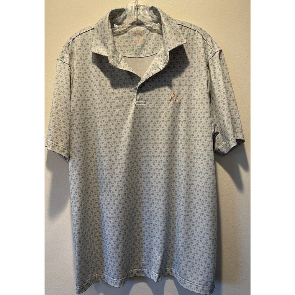 Rhoback Palm Tree All Over Print Short Sleeve Golf Polo Shirt Large